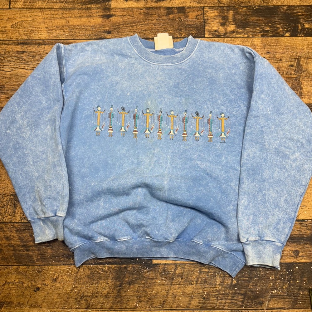 Hanes Stone Age Rogwear Graphic Sweatshirt Light Blue‎ Mineral Wash Native M